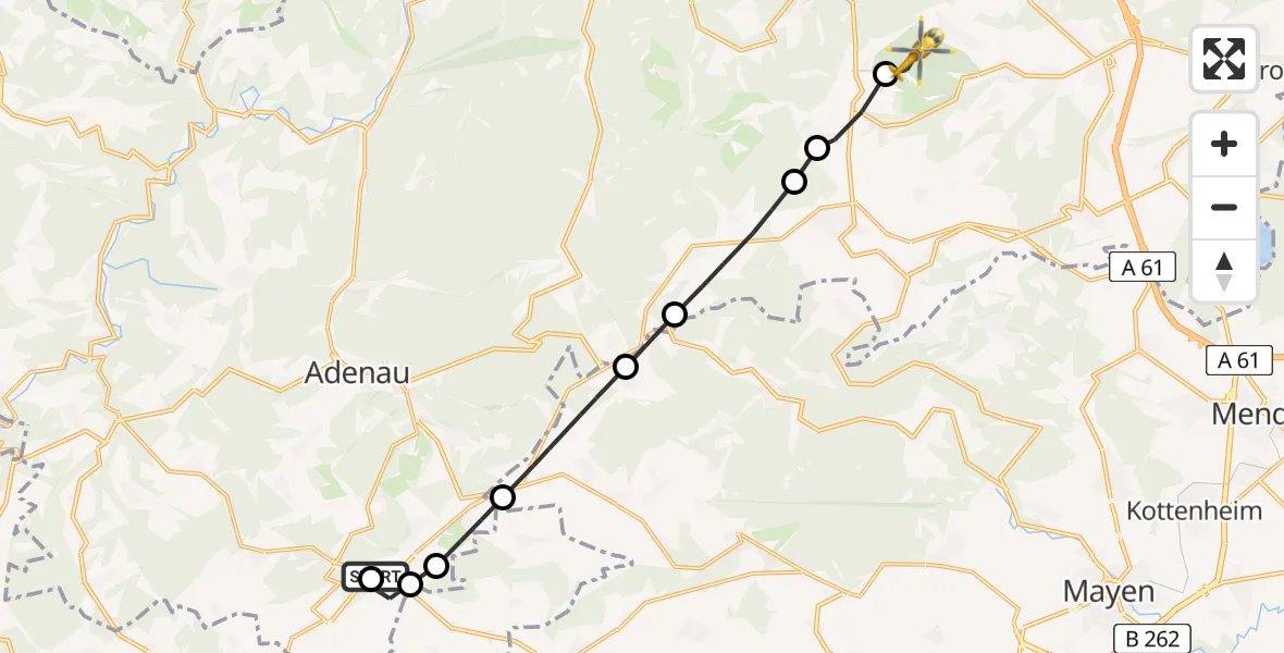 Flugroute Ambulanzhubschrauber Nürburgring Hubschrauberlandeplatz - Oberdürenbach, 18 April 2026, 11:41