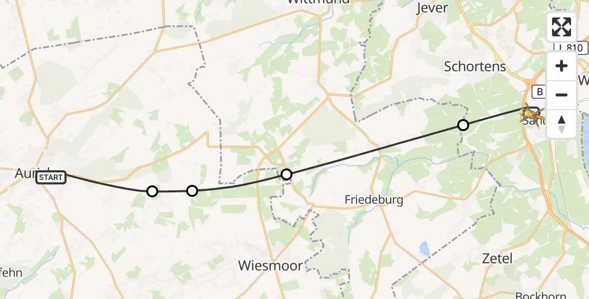 Flugroute Rettungshubschrauber Aurich - Sande, 18 April 2026, 11:42