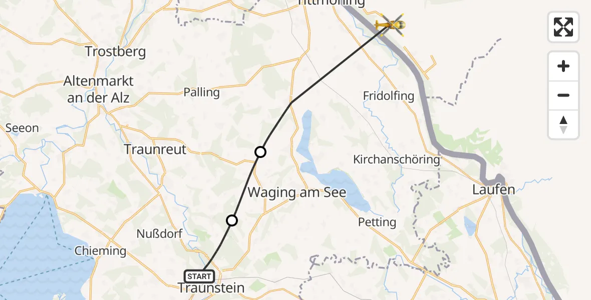 Flugroute Rettungshubschrauber Traunstein - Taching a.See, 18 April 2026, 11:45