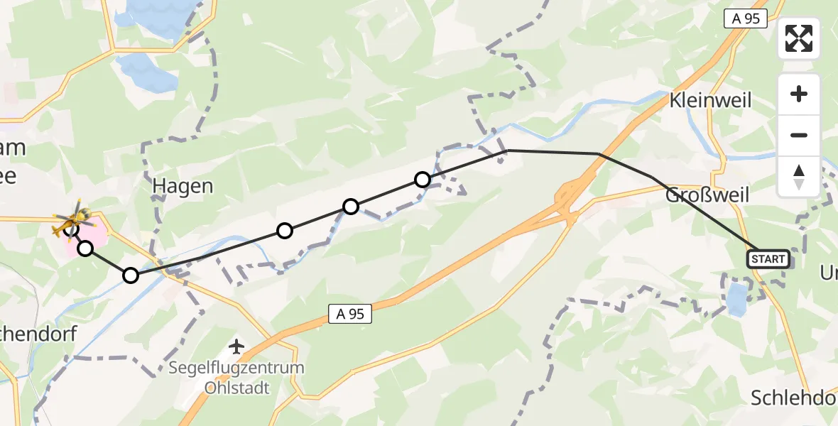 Flugroute Rettungshubschrauber Großweil - Murnau Accident Hospital, 18 April 2026, 11:47