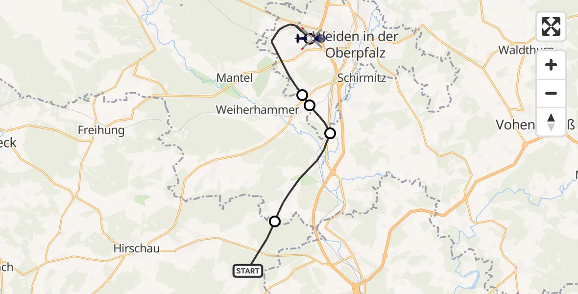Flugroute Polizeihubschrauber Schnaittenbach - Weiden in der Oberpfalz Flugplatz, 18 April 2026, 11:47