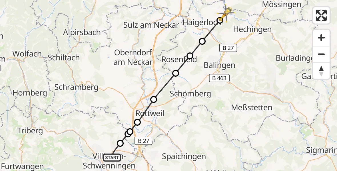 Flugroute Rettungshubschrauber Villingen-Schwenningen - Rangendingen, 18 April 2026, 11:53