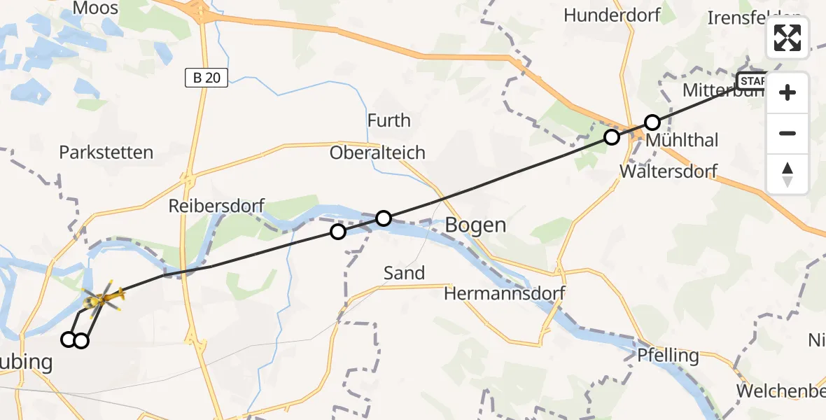 Flugroute Rettungshubschrauber Bogen - Straubing, 18 April 2026, 11:54