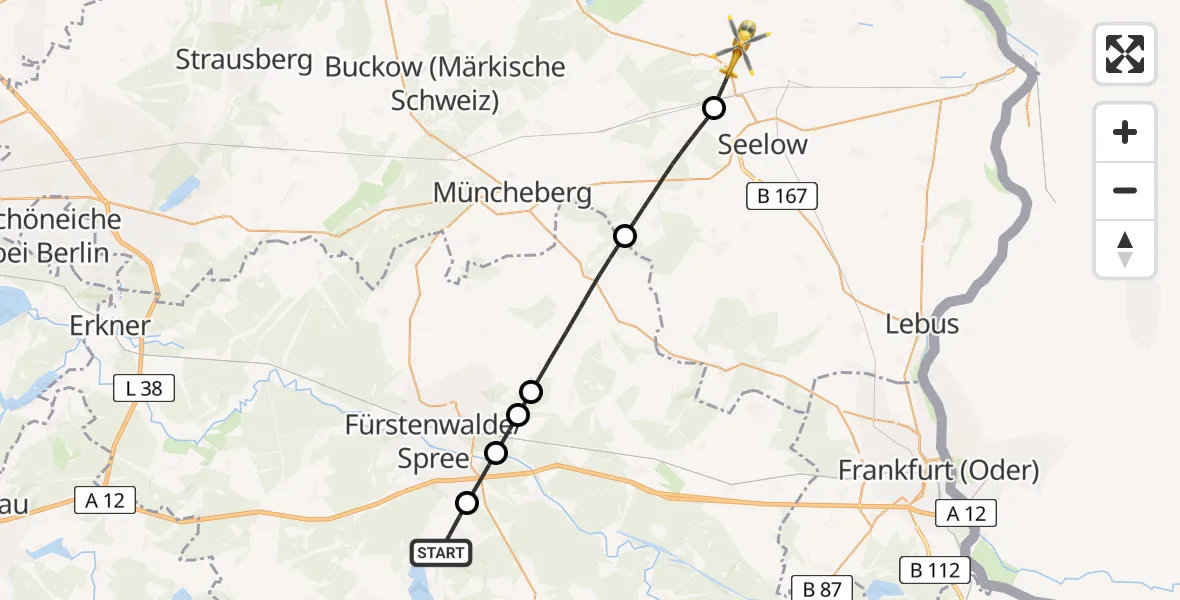 Flugroute Rettungshubschrauber Bad Saarow - Gusow-Platkow, 18 April 2026, 11:55
