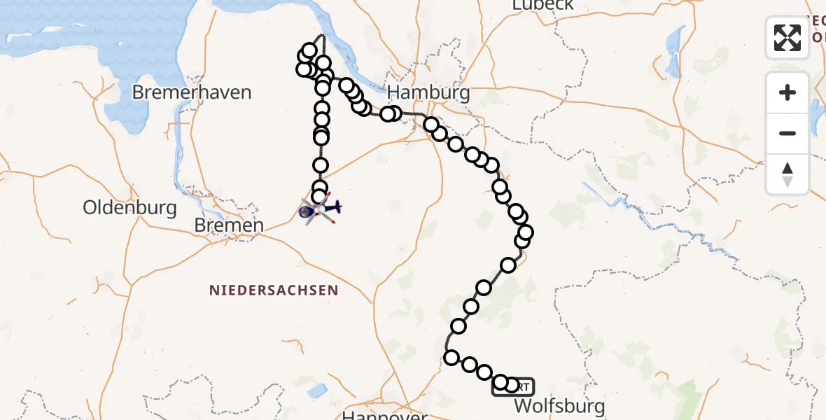 Flugroute Polizeihubschrauber Gifhorn Bundespolizei Hubschrauberlandeplatz - Rotenburg (Wümme), 18 April 2026, 11:55