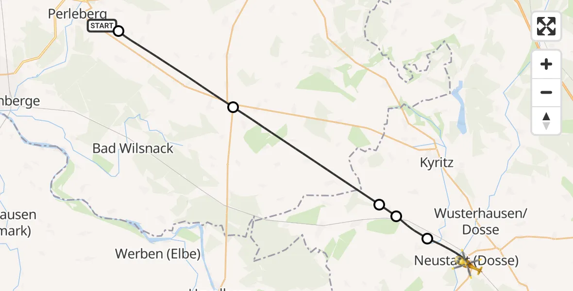 Flugroute Rettungshubschrauber Perleberg - Neustadt (Dosse), 18 April 2026, 12:03