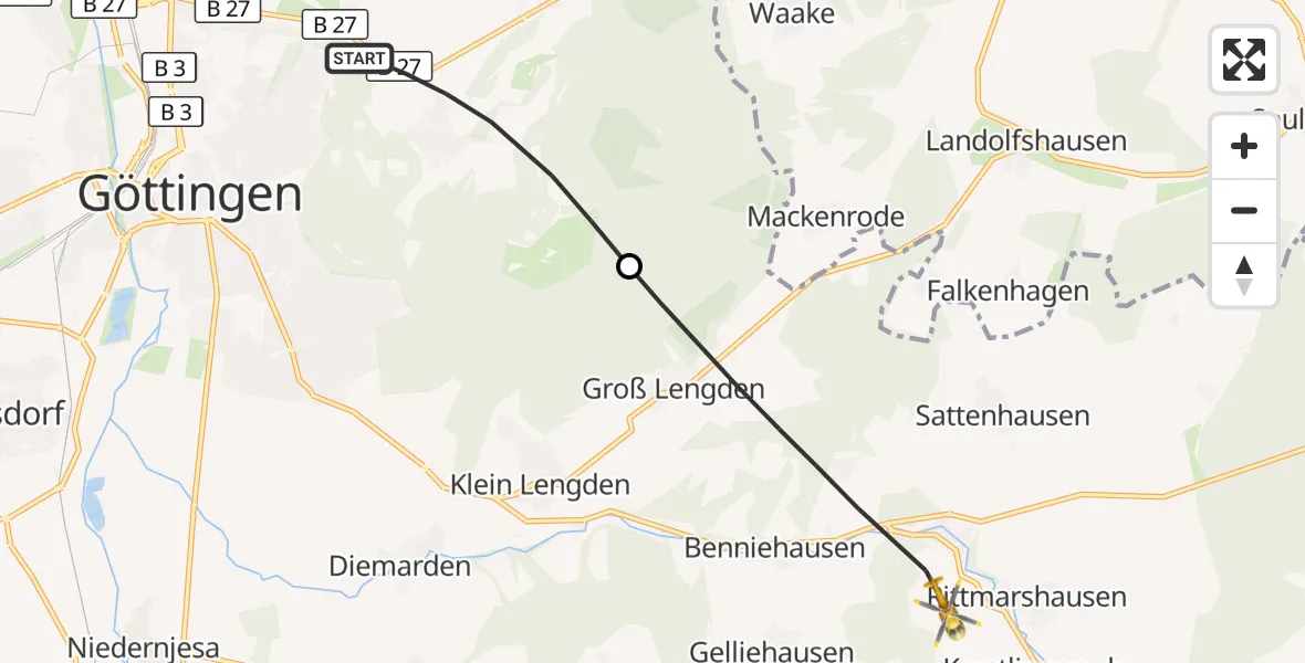 Flugroute Rettungshubschrauber Göttingen - Gleichen, 18 April 2026, 12:05