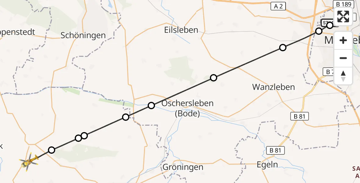 Flugroute Rettungshubschrauber Magdeburg Hospital - Osterwieck, 18 April 2026, 12:10