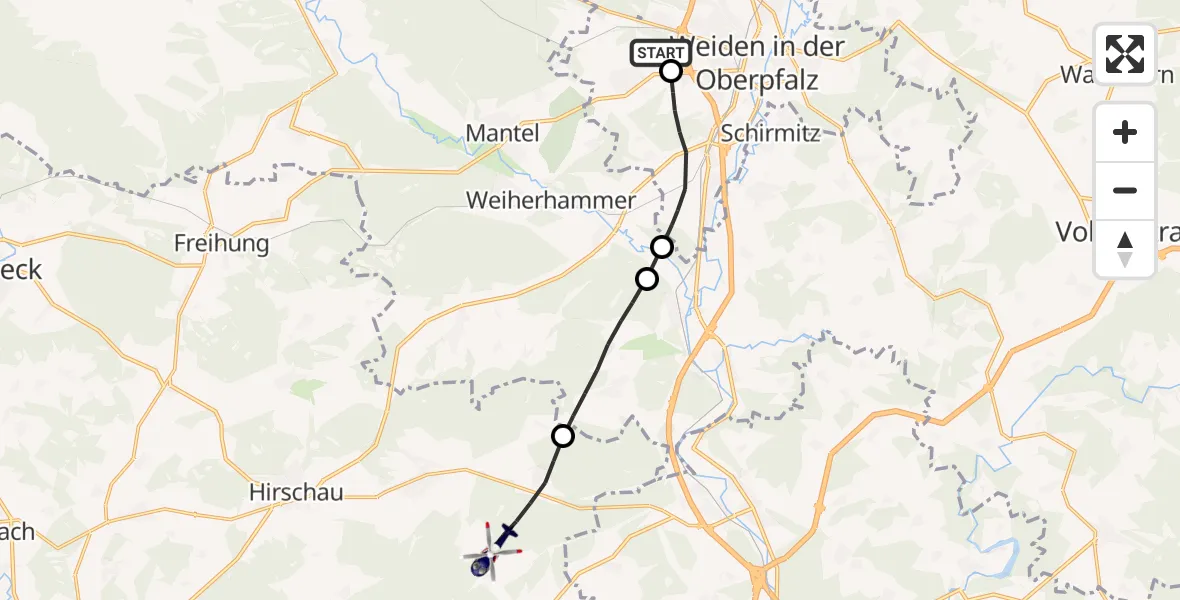 Flugroute Polizeihubschrauber Weiden in der Oberpfalz Flugplatz - Schnaittenbach, 18 April 2026, 12:14