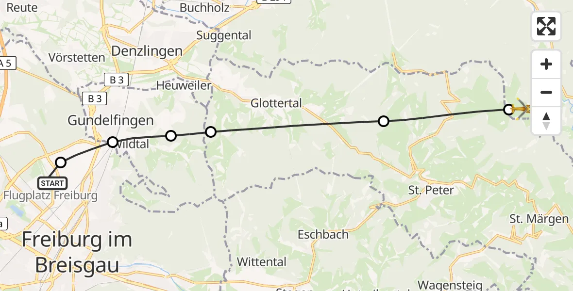 Flugroute Rettungshubschrauber Freiburg im Breisgau Flugplatz - Simonswald, 18 April 2026, 12:15