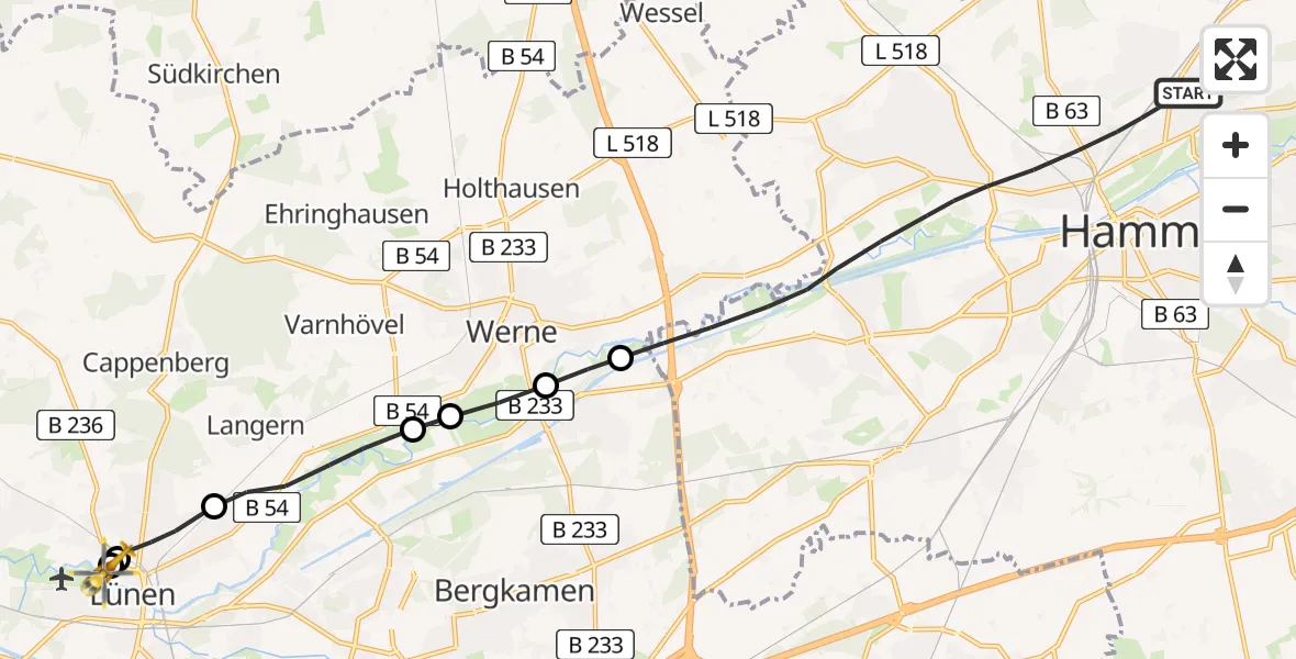 Flugroute Rettungshubschrauber Hamm - Sankt Marien Hospital, 18 April 2026, 12:15
