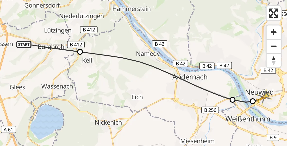 Flugroute Ambulanzhubschrauber Burgbrohl - Neuwied, 18 April 2026, 12:22