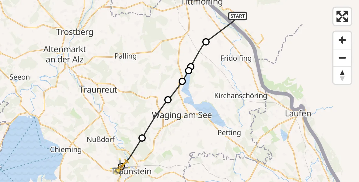 Flugroute Rettungshubschrauber Hochburg-Ach - Traunstein Hospital, 18 April 2026, 12:25