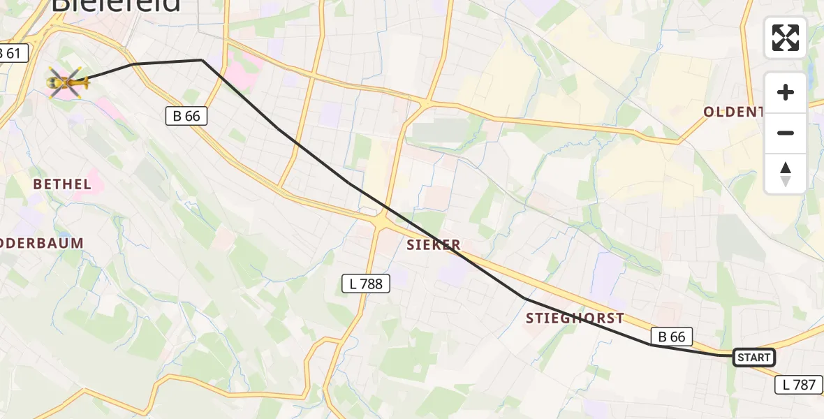 Flugroute Rettungshubschrauber Bielefeld - Bielefeld, 18 April 2026, 12:26