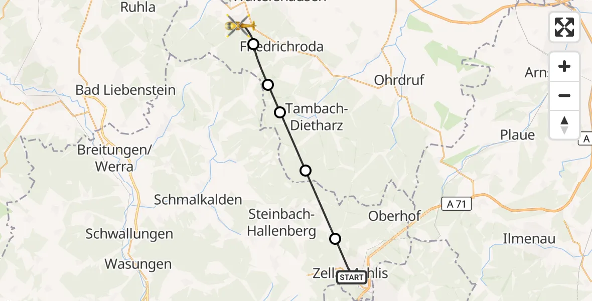 Flugroute Rettungshubschrauber Zella-Mehlis - Bad Tabarz, 18 April 2026, 12:35