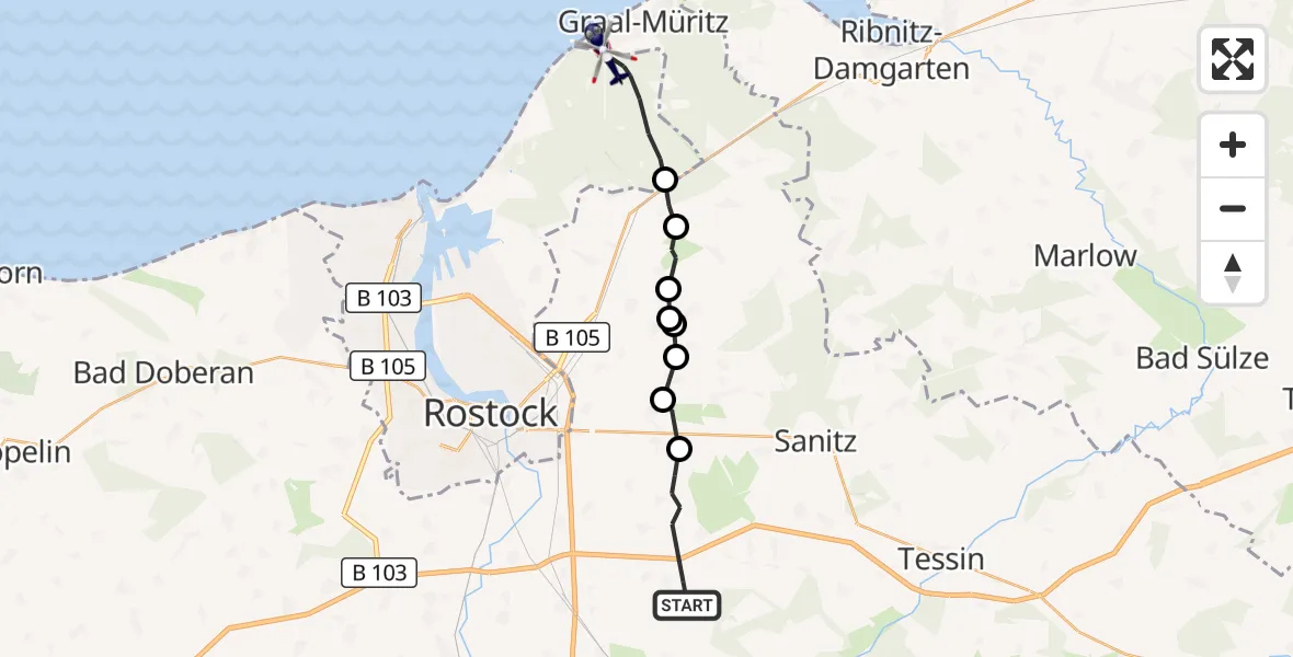 Flugroute Polizeihubschrauber Dummerstorf - Rostock, 18 April 2026, 12:37