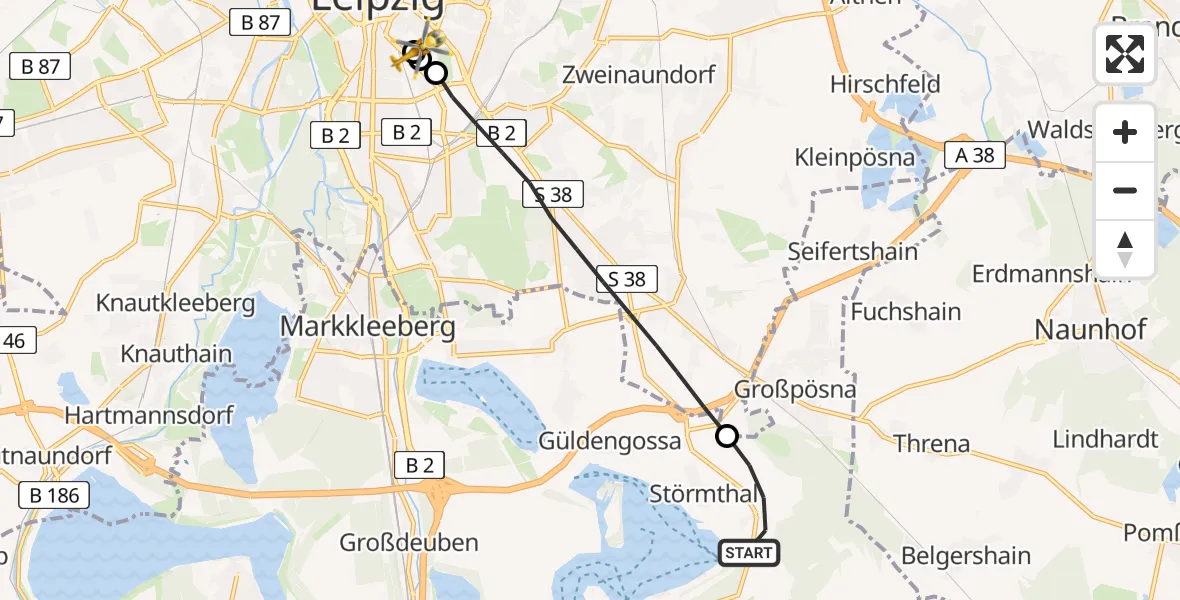Flugroute Rettungshubschrauber Großpösna - Leipzig University Hospital Heliport 1, 18 April 2026, 12:44