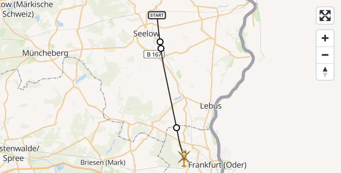 Flugroute Rettungshubschrauber Seelow - Frankfurt (Oder), 18 April 2026, 12:47