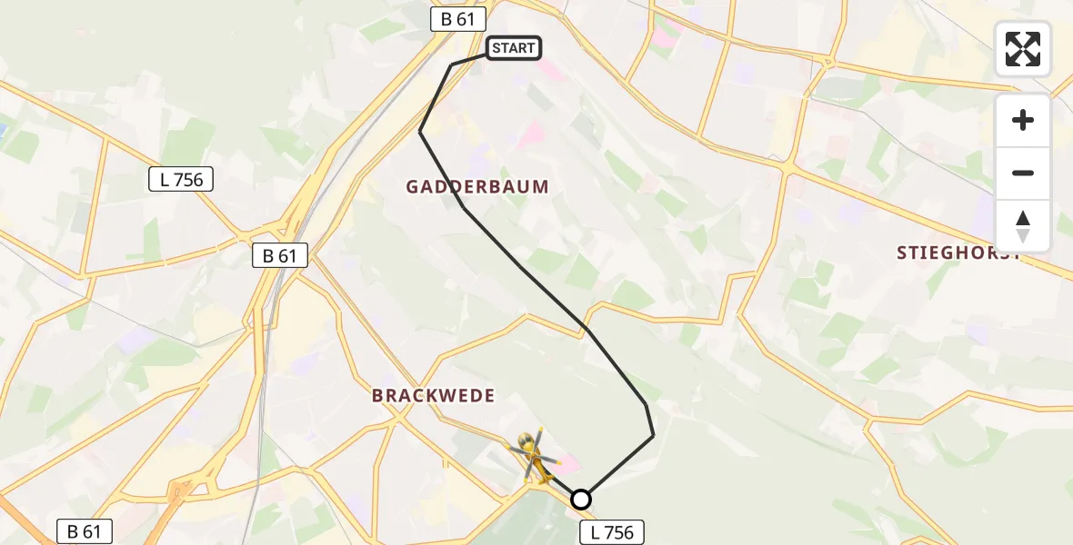 Flugroute Rettungshubschrauber Bielefeld - Luftrettungszentrum Bielefeld, 18 April 2026, 12:52