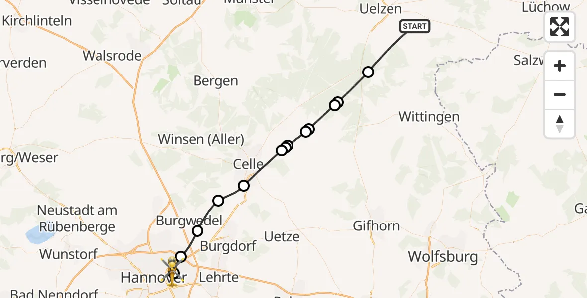 Flugroute Rettungshubschrauber Wrestedt - Hannover Luftrettung Hubschrauberlandeplatz (Christoph 4), 18 April 2026, 12:54