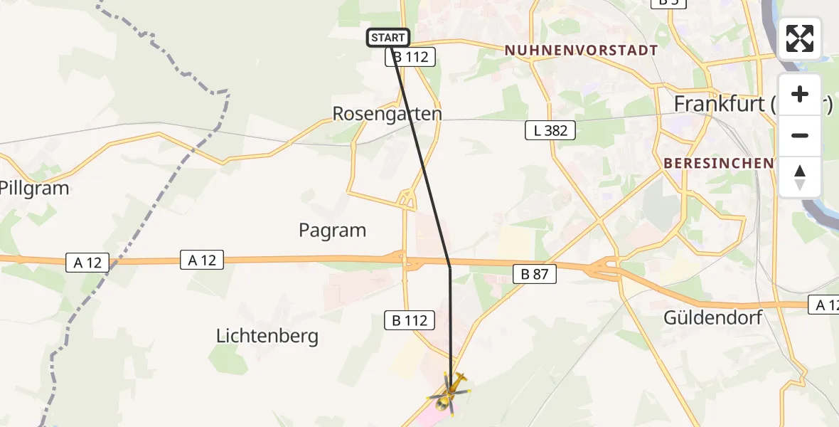 Flugroute Rettungshubschrauber Frankfurt (Oder) - Frankfurt (Oder), 18 April 2026, 12:53