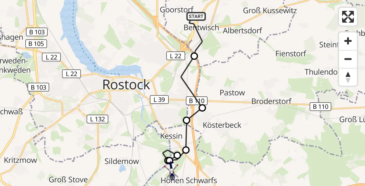 Flugroute Polizeihubschrauber Bentwisch - Dummerstorf, 18 April 2026, 12:55