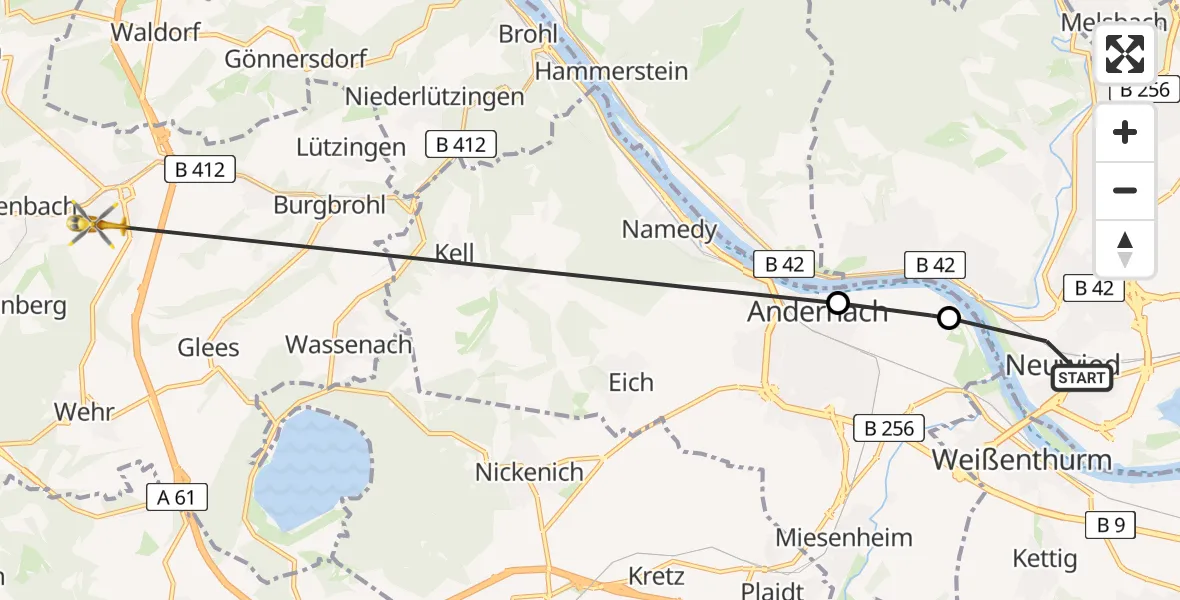 Flugroute Ambulanzhubschrauber Neuwied - Niederzissen, 18 April 2026, 12:56