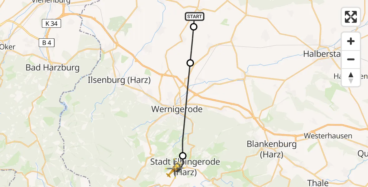 Flugroute Rettungshubschrauber Osterwieck - Oberharz am Brocken, 18 April 2026, 12:58