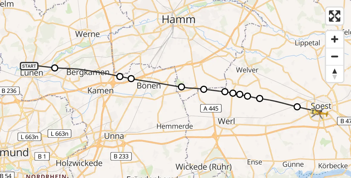 Flugroute Rettungshubschrauber Lünen - Soest, 18 April 2026, 12:59