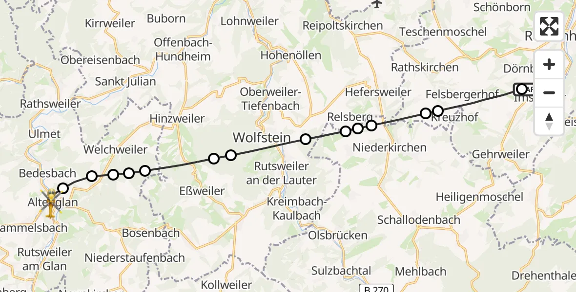 Flugroute Rettungshubschrauber Imsweiler UL - Altenglan, 18 April 2026, 12:59