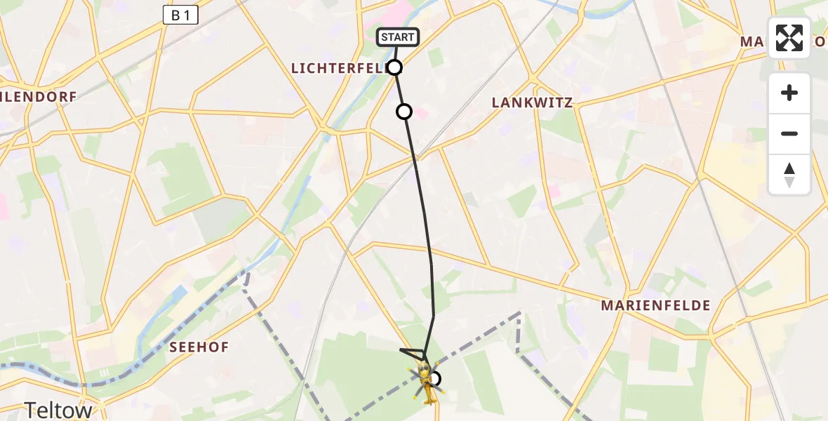 Flugroute Rettungshubschrauber Charité Clinic Benjamin Franklin Campus - Großbeeren, 18 April 2026, 13:01