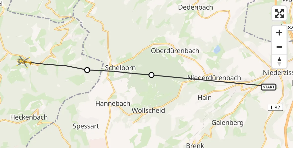 Flugroute Ambulanzhubschrauber Niederzissen - Heckenbach, 18 April 2026, 13:01