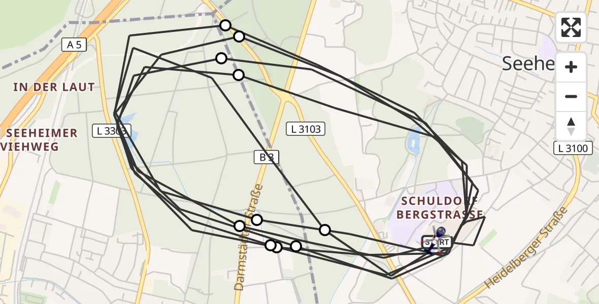 Flugroute Polizeihubschrauber Seeheim-Jugenheim - Seeheim-Jugenheim, 18 April 2026, 13:03