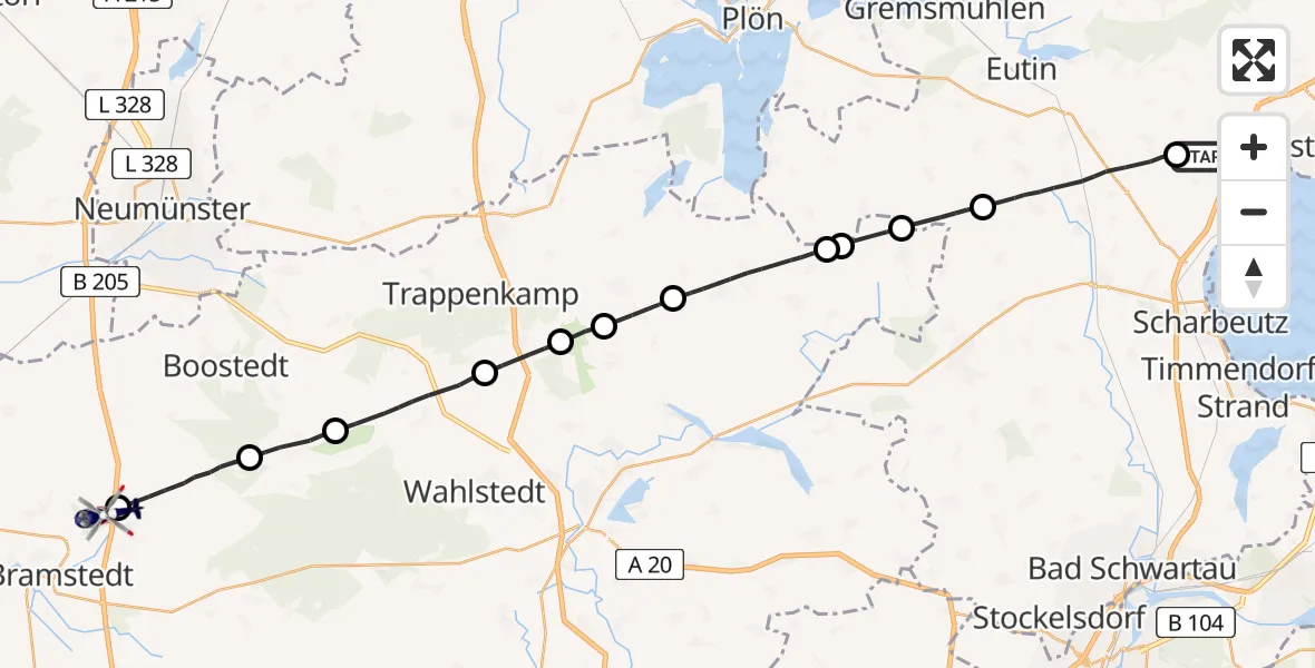 Flugroute Polizeihubschrauber Sierksdorf - Wiemersdorf, 18 April 2026, 13:04