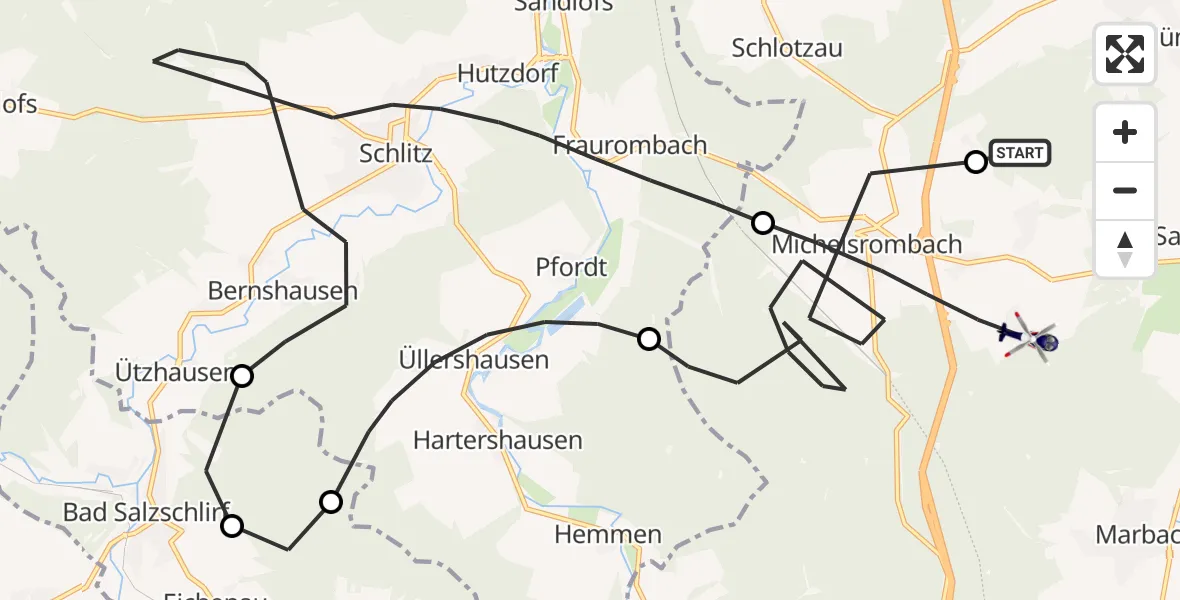 Flugroute Polizeihubschrauber Burghaun - Hünfeld, 18 April 2026, 13:09