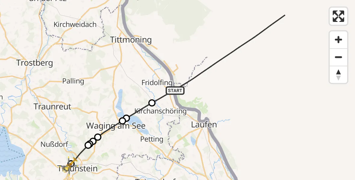 Flugroute Rettungshubschrauber Fridolfing - Traunstein Hospital, 18 April 2026, 13:09