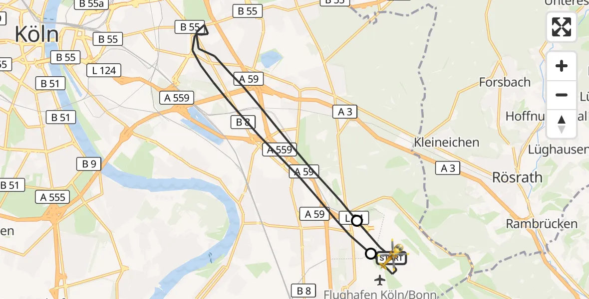 Flugroute Rettungshubschrauber Köln Bonn Flughafen - Köln Bonn Flughafen, 18 April 2026, 13:11