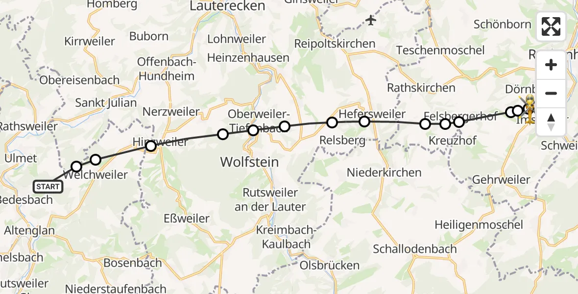 Flugroute Rettungshubschrauber Bedesbach - Imsweiler UL, 18 April 2026, 13:26