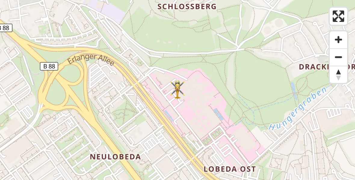 Flugroute Rettungshubschrauber Jena University Hospital - Jena University Hospital, 18 April 2026, 13:37