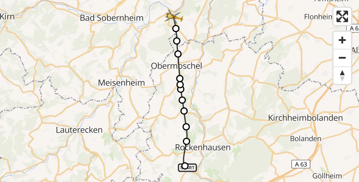 Flugroute Rettungshubschrauber Imsweiler UL - Feilbingert, 18 April 2026, 13:39