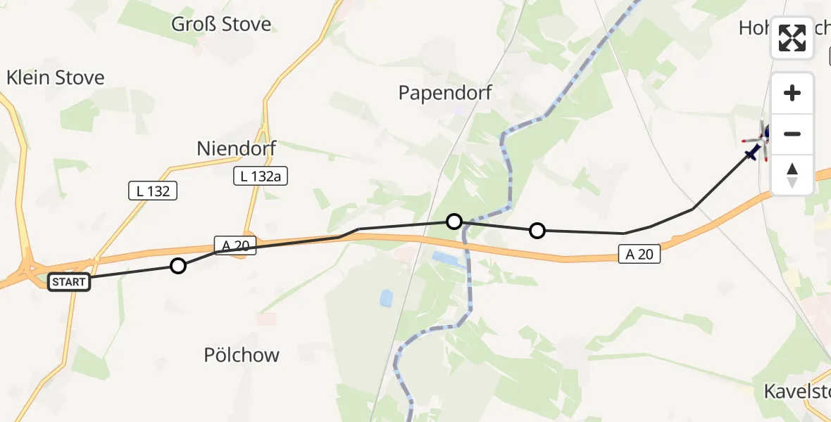 Flugroute Polizeihubschrauber Ziesendorf - Dummerstorf, 18 April 2026, 13:39