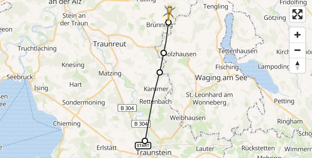 Flugroute Rettungshubschrauber Traunstein Hospital - Palling, 18 April 2026, 13:41