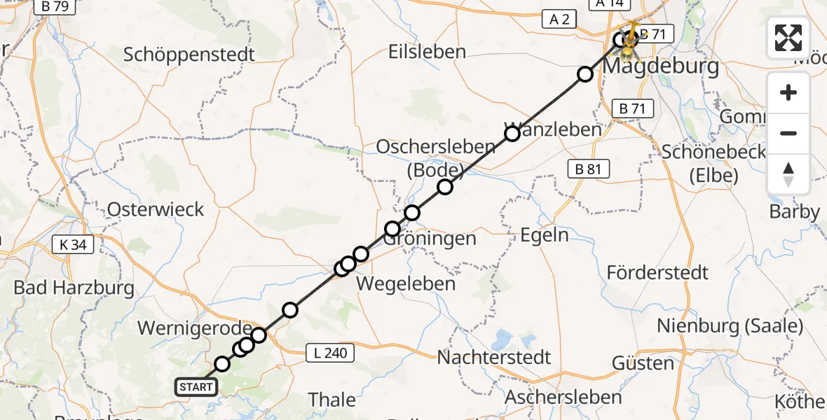 Flugroute Rettungshubschrauber Oberharz am Brocken - Magdeburg Hospital, 18 April 2026, 13:42