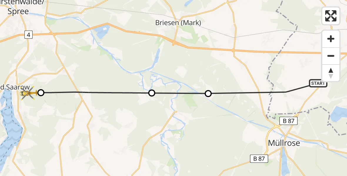 Flugroute Rettungshubschrauber Frankfurt (Oder) - Bad Saarow, 18 April 2026, 13:45