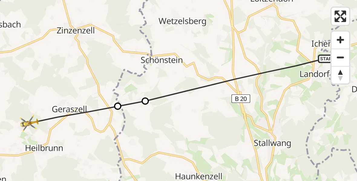 Flugroute Rettungshubschrauber Stallwang - Wiesenfelden, 18 April 2026, 13:46
