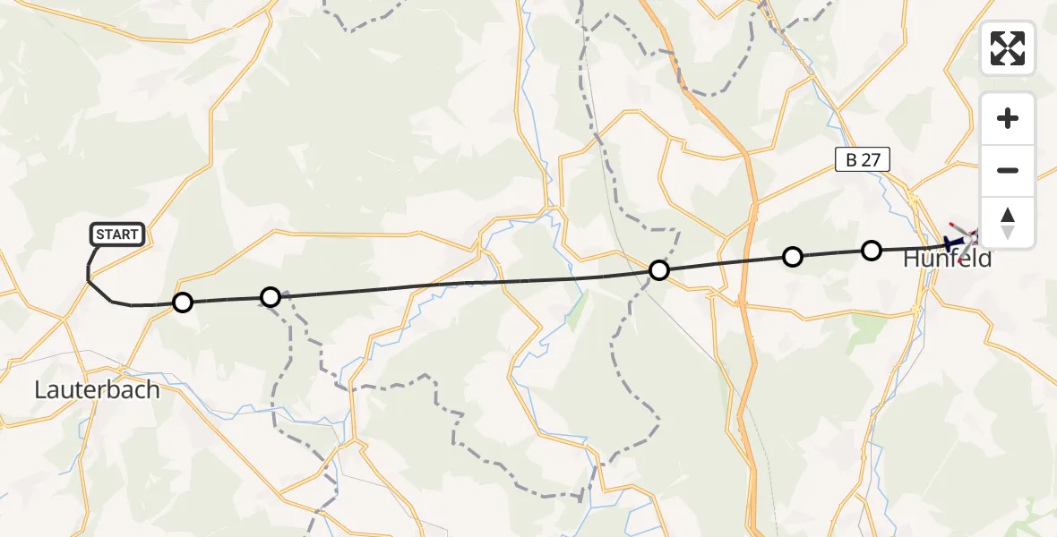 Flugroute Polizeihubschrauber Lauterbach (Hessen) - Hünfeld, 18 April 2026, 13:58
