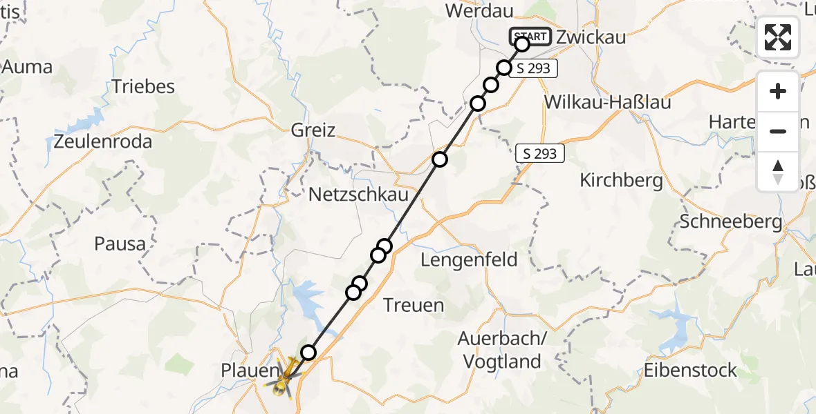 Flugroute Rettungshubschrauber ADAC Air Rescue Station Zwickau Hubschrauberlandeplatz - Plauen, 18 April 2026, 14:01