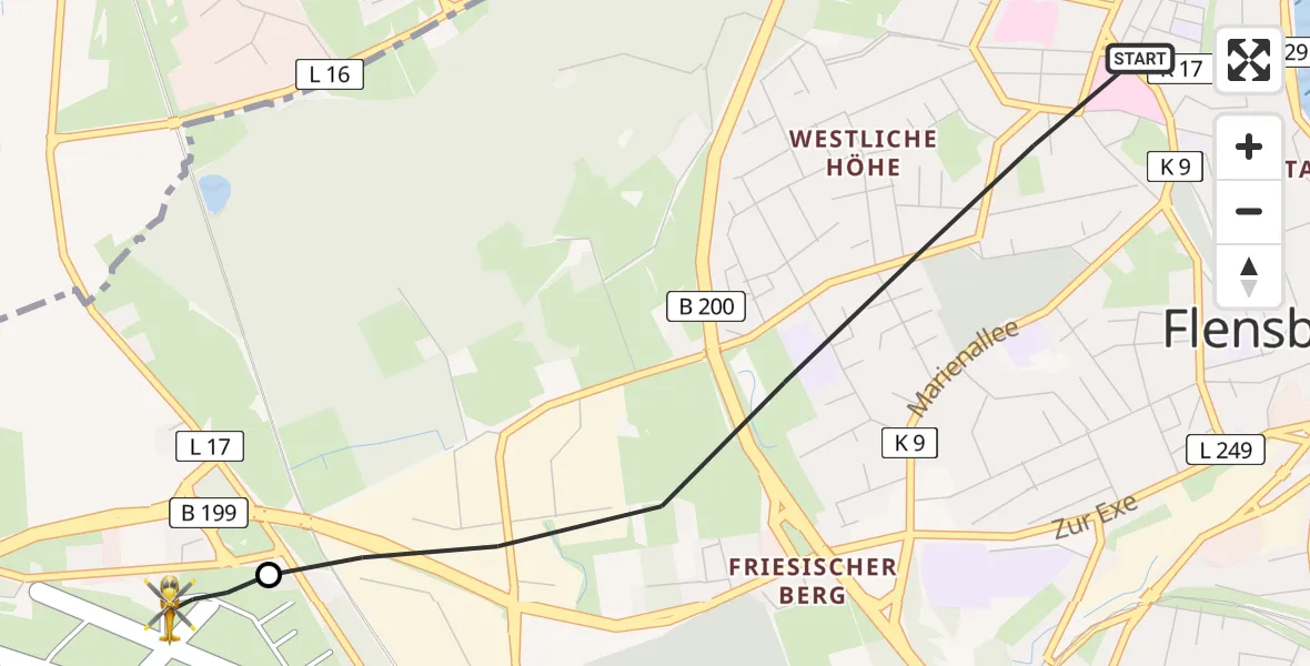 Flugroute Rettungshubschrauber Flensburg - Flensburg-Schäferhaus Flughafen, 18 April 2026, 14:01