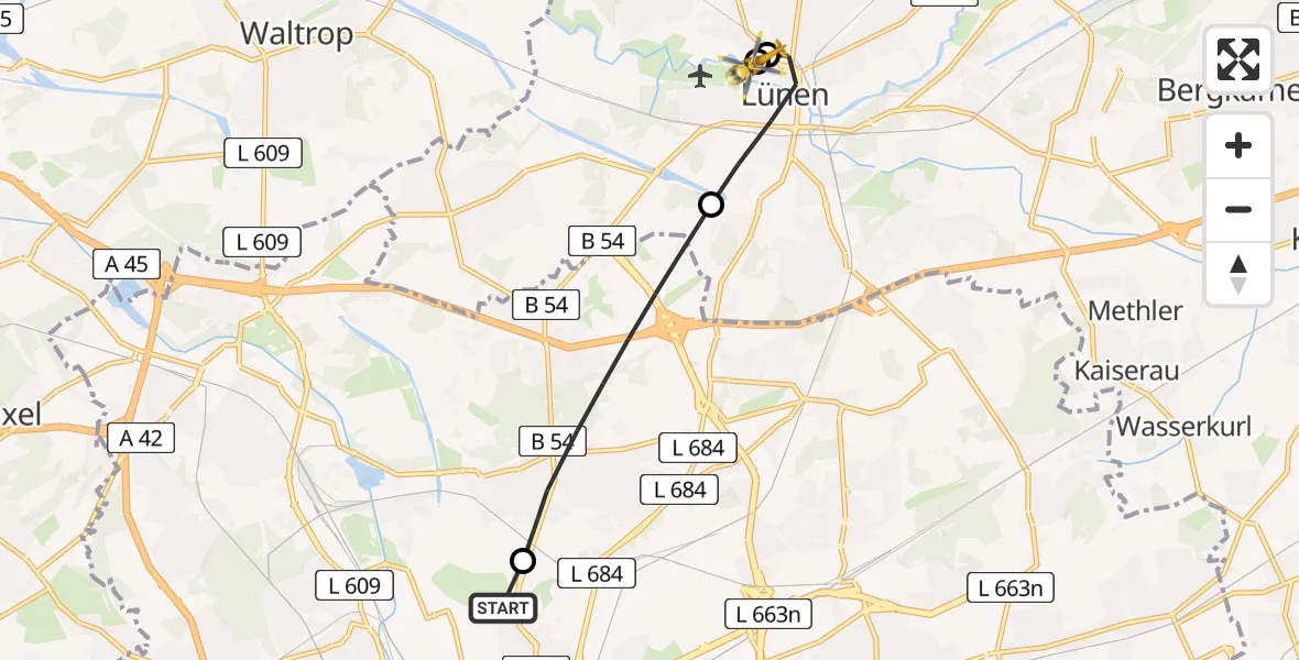 Flugroute Rettungshubschrauber Dortmund Hospital North - Sankt Marien Hospital, 18 April 2026, 14:05