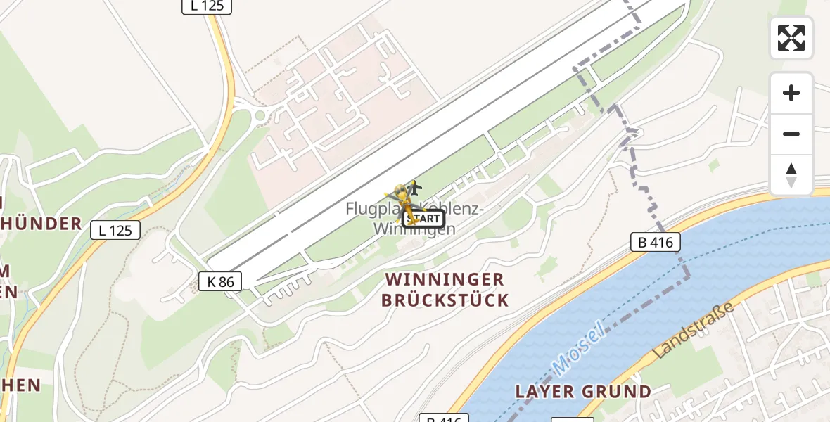 Flugroute Ambulanzhubschrauber Koblenz-Winningen Flugplatz - Koblenz-Winningen Flugplatz, 18 April 2026, 14:10